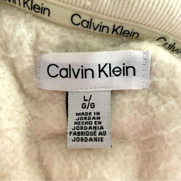 Calvin Klein Sherpa Style Cream Teddy Sweatshirt Jacket Large - Picture 6 of 9
